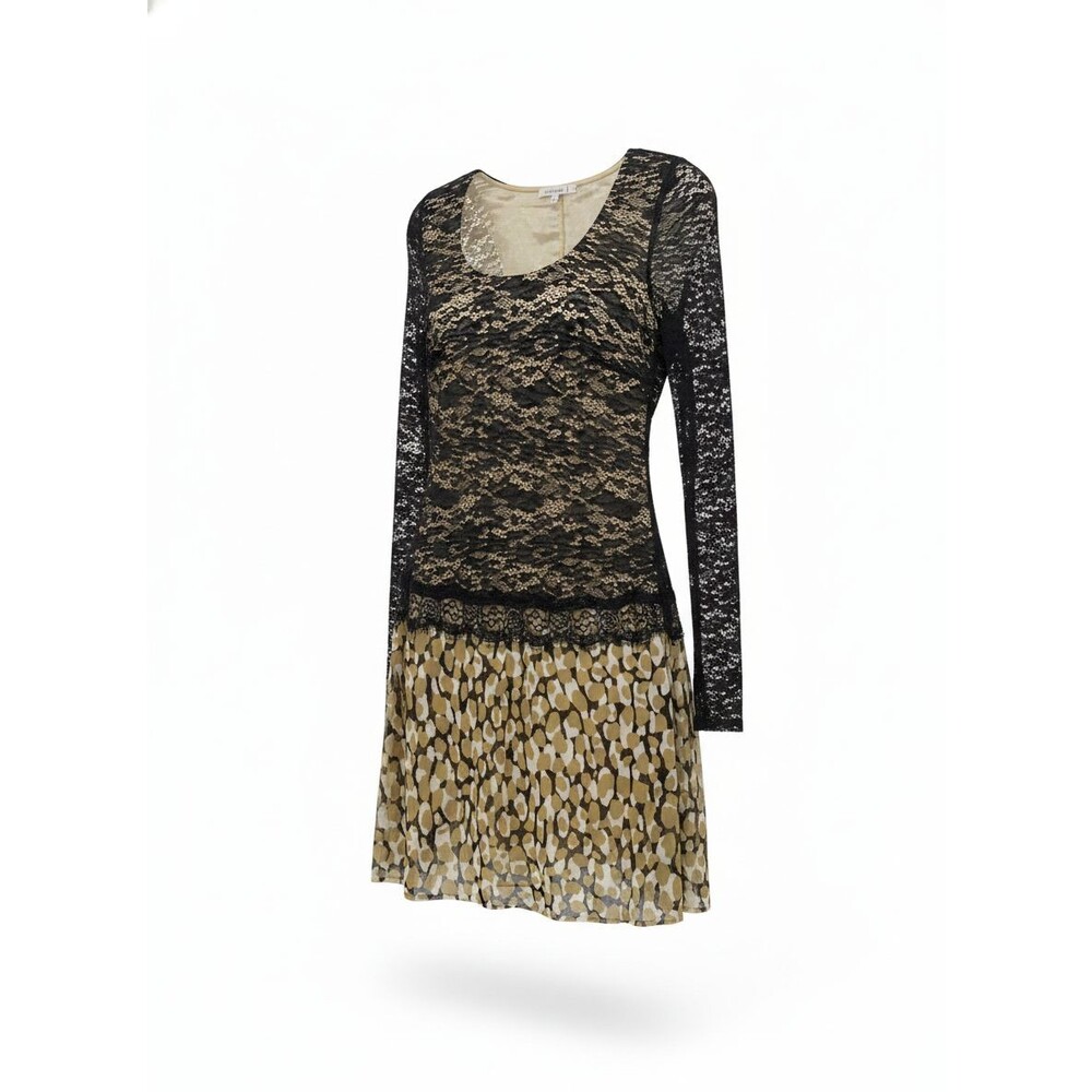 Patrizia Pepe Women's Black Beige Animal Print Short Sleeve Dress Size 42 NWT